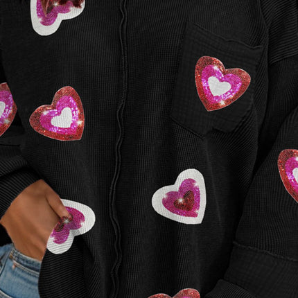 Plus Size Heart Sequin Round Neck Sweatshirt