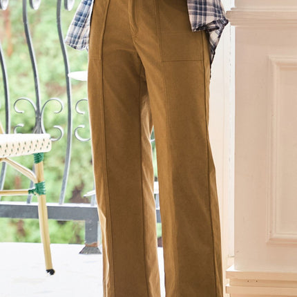 Half Elastic Waist Straight Pants