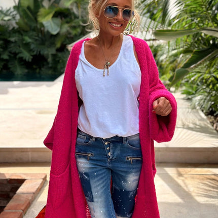 Letter Dropped Shoulder Long Sleeve Cardigan - Vickie Lynn's