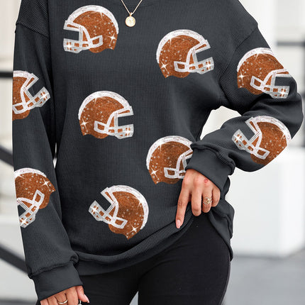 Sequin Helmet Round Neck Long Sleeve Sweatshirt