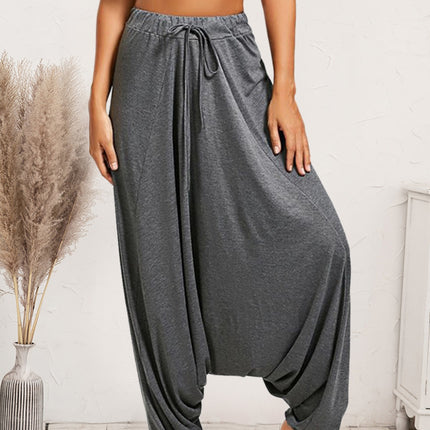 Tied Mid Waist Long Harem Pants