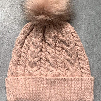 Cable-Knit Cuffed Hat with Pom-pom