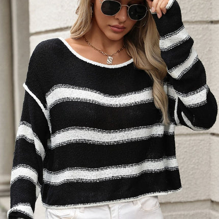 Striped Round Neck Long Sleeve Sweater