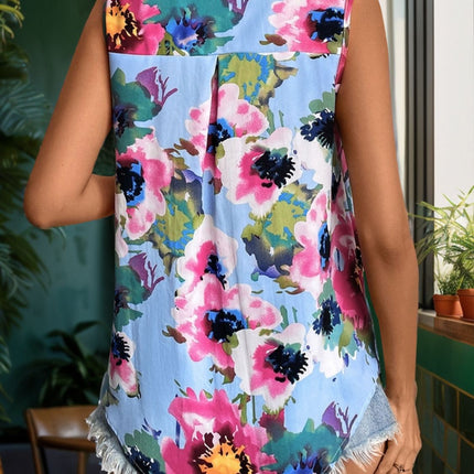 Printed Round Neck Sleeveless Blouse