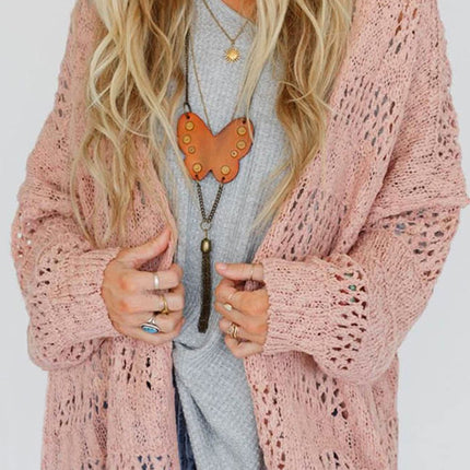 Openwork Open Front Long Sleeve Cardigan