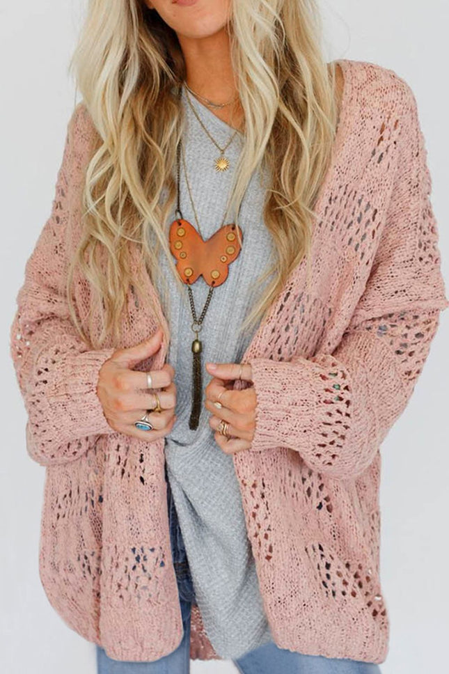 Openwork Open Front Long Sleeve Cardigan