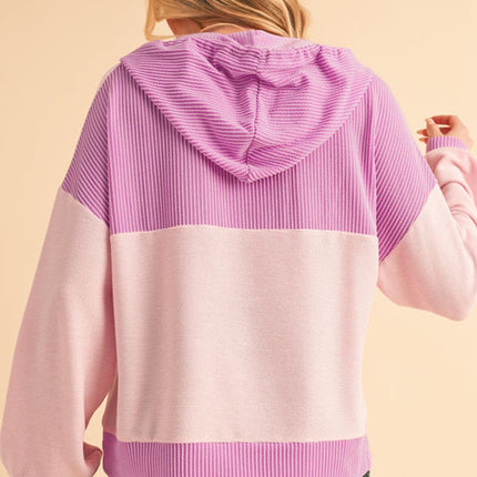 Corded Color Block Drawstring Hoodie