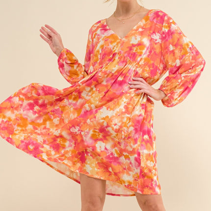 And The Why Full Size Printed Tie Back Long Sleeve Dress