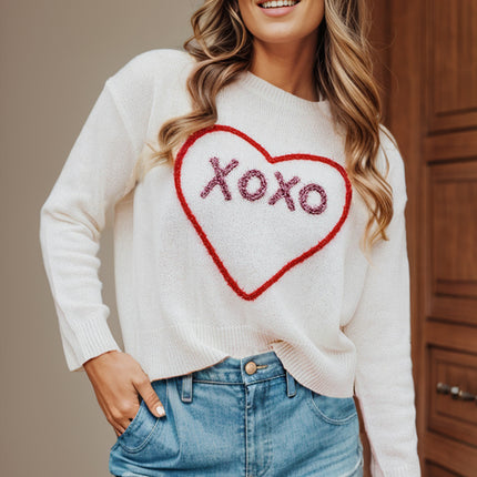 XOXO Round Neck Drop Shoulder Sweater