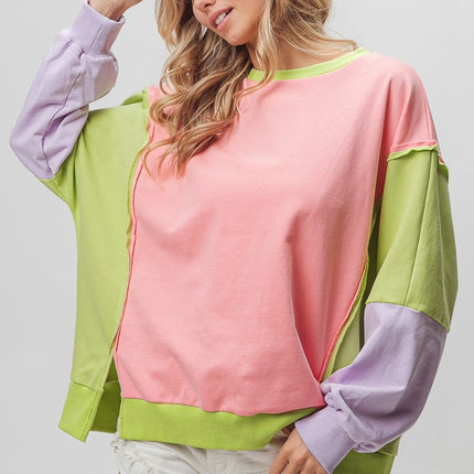 BiBi Washed Color Block Sweatshirt