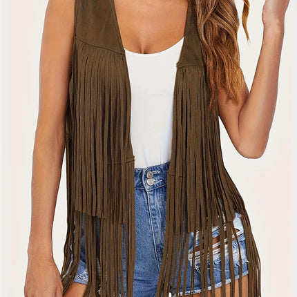 Fringe Open Front Vest Coat