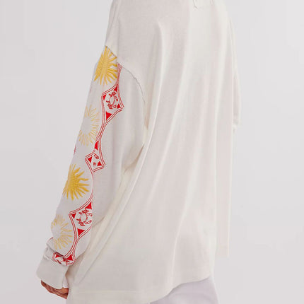 Embroidered Round Neck Long Sleeve Sweatshirt