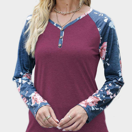 V-Neck Floral Long Sleeve T-Shirt