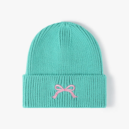 Embroidered Bow Knit Hat