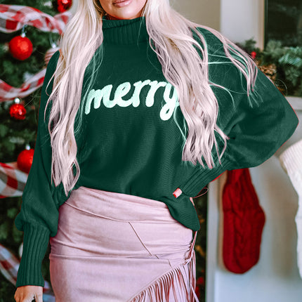 Double Take Full Size Merry Christmas Turtleneck Long Sleeve Sweater