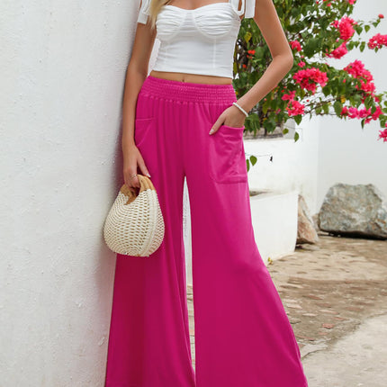 Pocketed Elastic Waist Wide Leg Pants