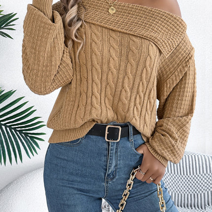 Cable-Knit One Shoulder Long Sleeve Sweater