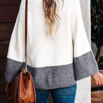 Contrast Round Neck Long Sleeve Sweater