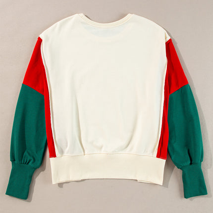 Color Block Star Side Slit Lantern Sleeve Sweatshirt