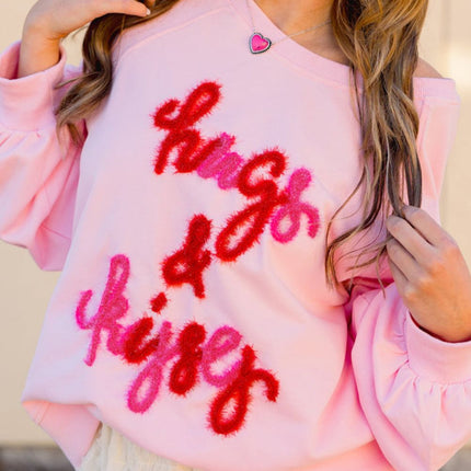 Valentine’s Day HUG AND KISSES Round Neck Sweatshirt