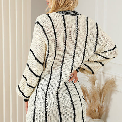 Striped V-Neck Dropped Shoulder Sweater