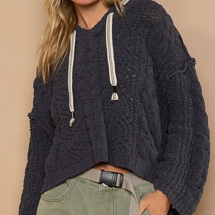 POL Cable Knit Hooded Chenille Sweater