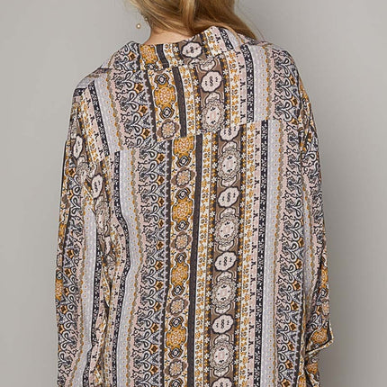 POL Long Sleeve Button Down Printed Shirt