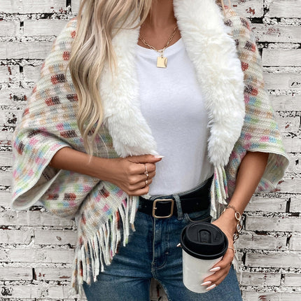 Fringe Fuzzy Open Front Poncho