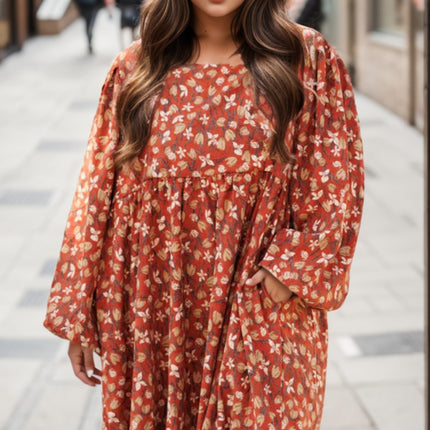 Plus Size Floral Round Neck Dress