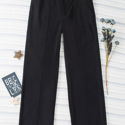 Half Elastic Waist Straight Pants