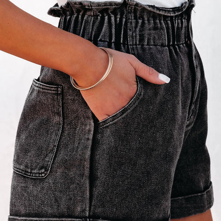 Paperbag Waist Denim Shorts with Pockets