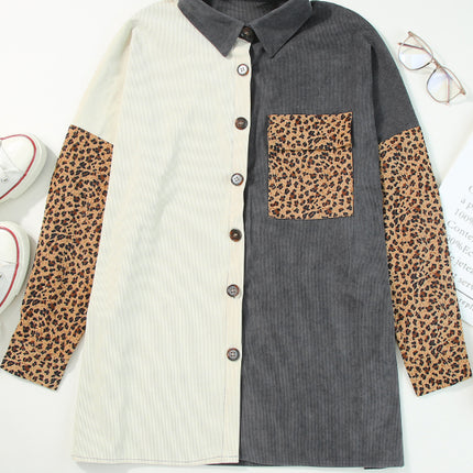 Leopard Button Up Drop Shoulder Jacket