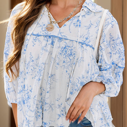 Printed Tie Neck Three-Quarter Sleeve Blouse