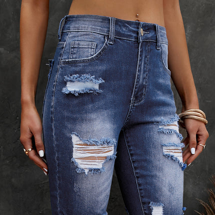 Distressed Frayed Hem Denim Bermuda Shorts