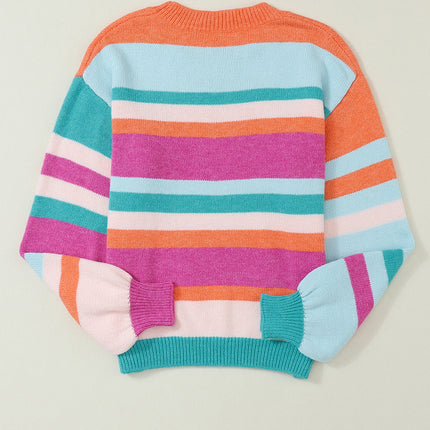 Striped Round Neck Drop Shoulder Sweater