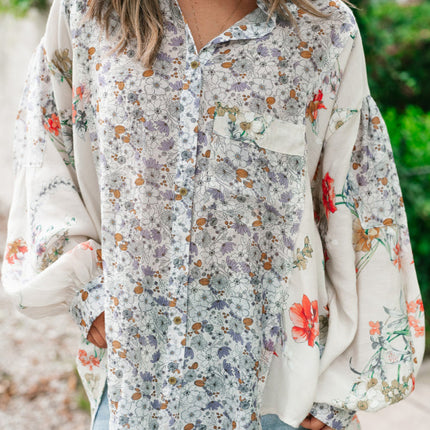 Floral Collared Neck Long Sleeve Shirt