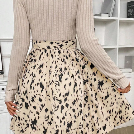 Tied Printed Mock Neck Long Sleeve Dress