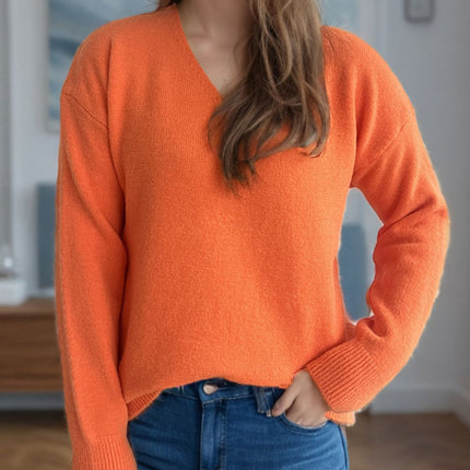 V-Neck Dropped Shoulder Long Sleeve Sweater