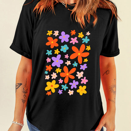 Flower Graphic Round Neck Short Sleeve T-Shirt - Vickie Lynn's