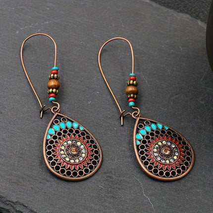 Alloy Oil Drip Beaded Teardrop Earrings