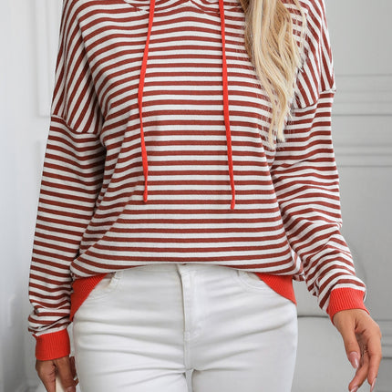 Striped Long Sleeve Hooded Knit Top