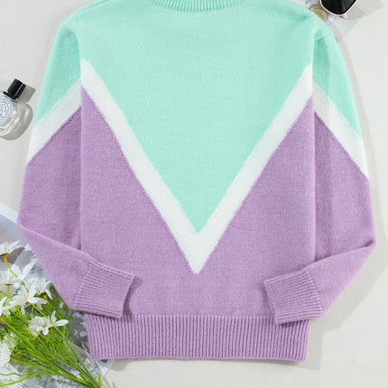 Contrast Round Neck Dropped Shoulder Sweater