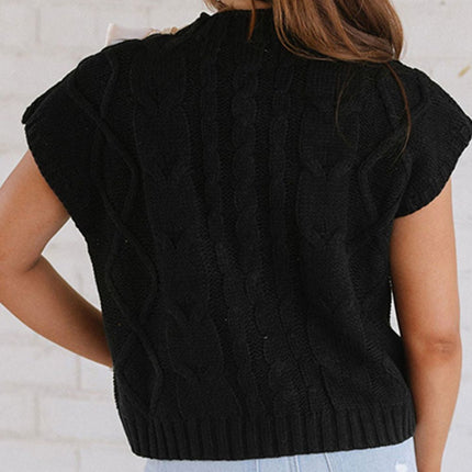 Lace-Up Mock Neck Short Sleeve Sweater