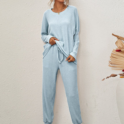 Round Neck Dropped Shoulder Top and Joggers Lounge Set