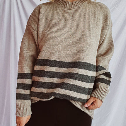 Striped Dropped Shoulder Long Sleeve Sweater