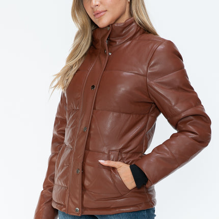 YMI Pocketed Zip Up Turtleneck Puffer Jacket