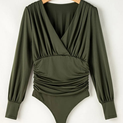 Ruched Surplice Long Sleeve Bodysuit