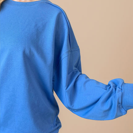 Exposed Seam Round Neck Long Sleeve Sweatshirt