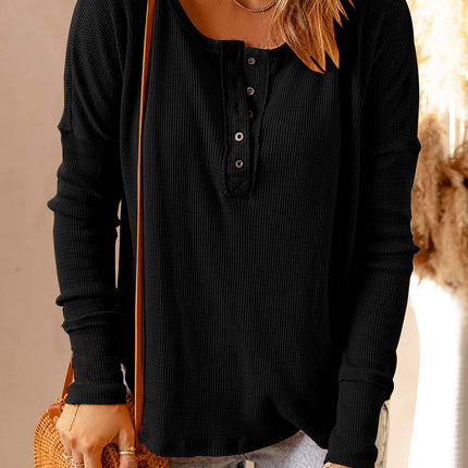 Double Take Full Size Half Button Drop Shoulder T-Shirt