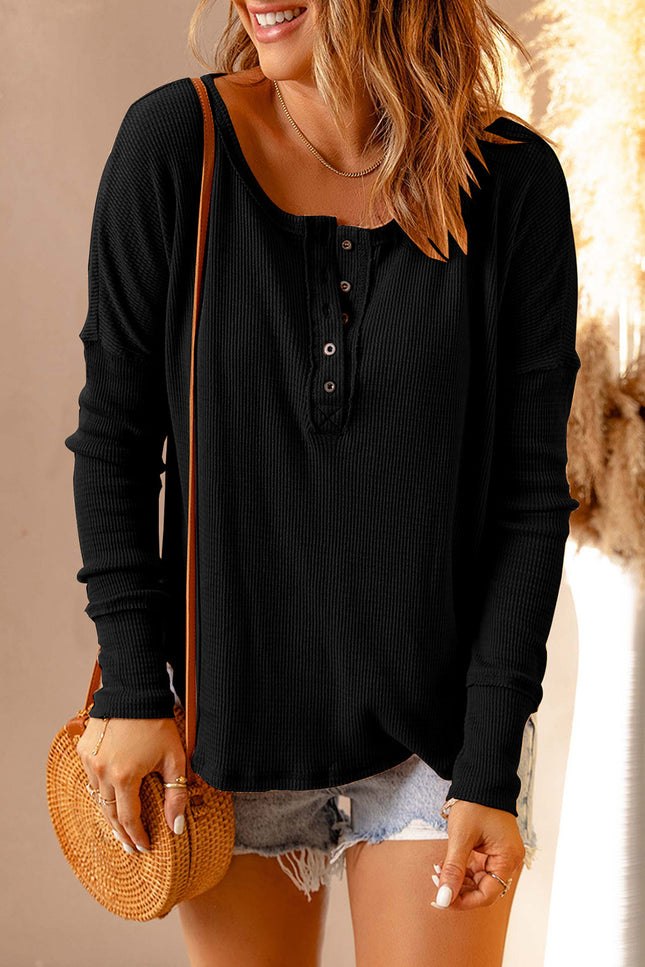 Double Take Full Size Half Button Drop Shoulder T-Shirt - Vickie Lynn's